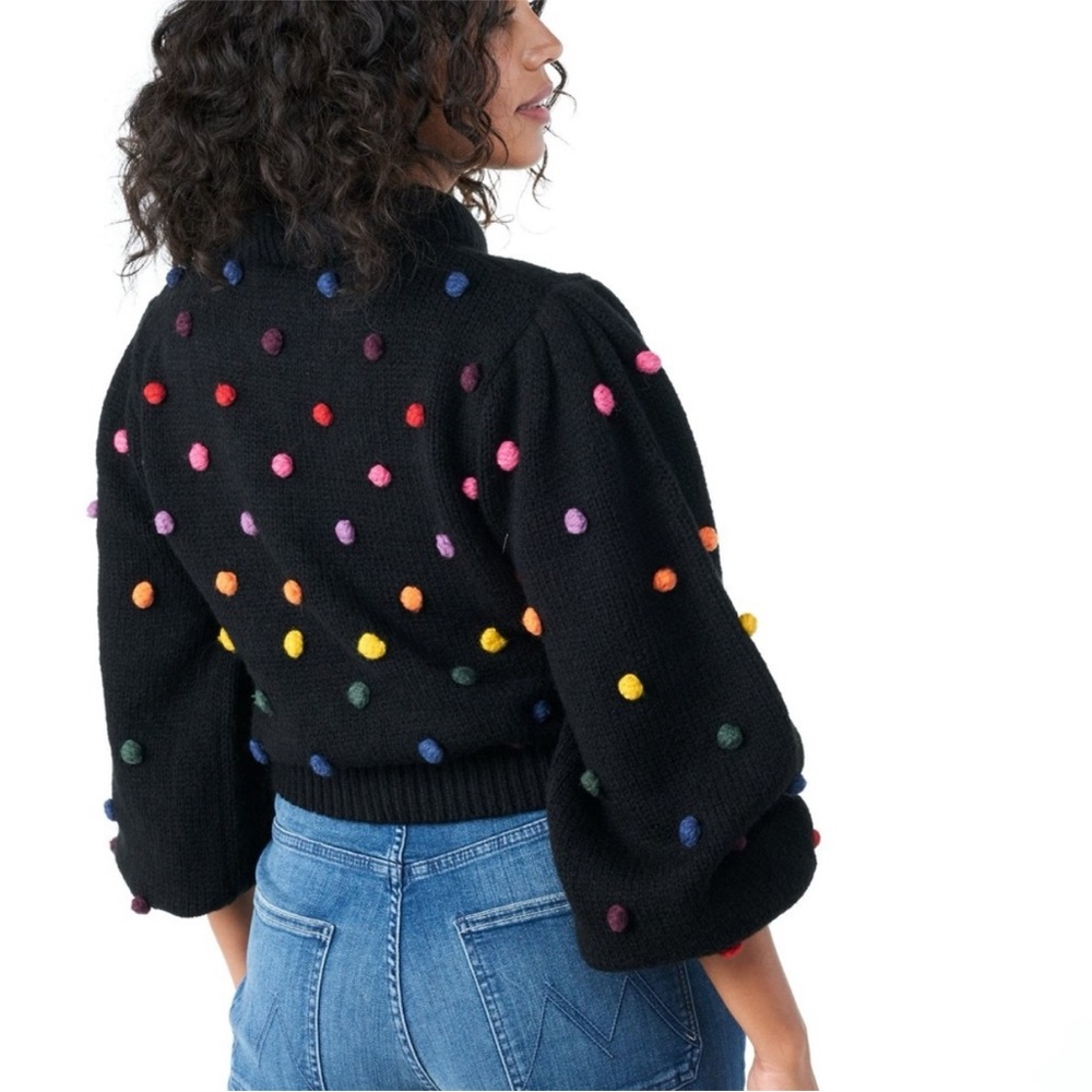 FARM RIO Rainbow Dot Pom Pom Sweater Black & Multicolor - EUC, Large - Picture 5 of 16